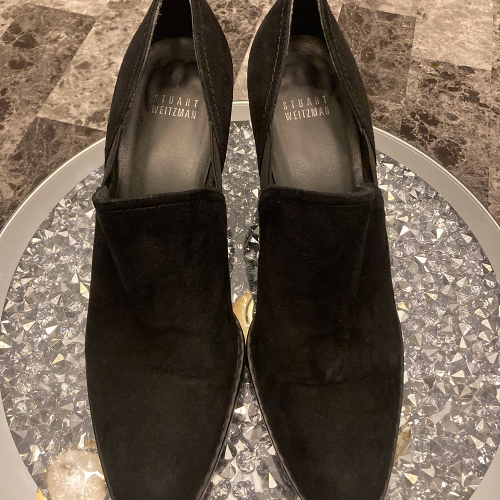 Stuart Weitzman Black Chunky Heel Suede Pump Spain Career Event Woman Size 8.5 - Picture 6 of 12